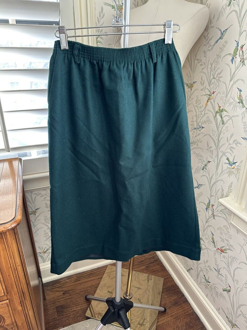 Vintage 80s 100% Wool Skirt Koret Size 10 With Pockets Green St Patty Day